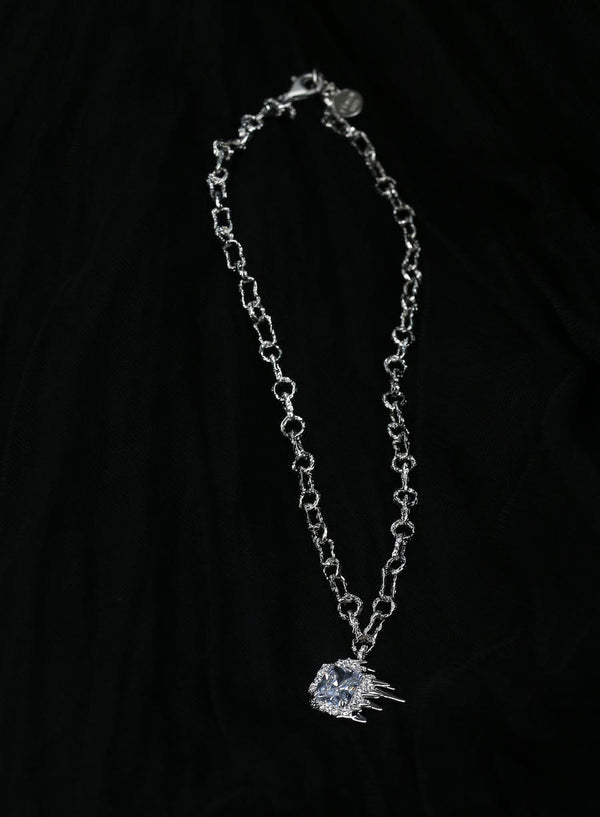 YVMIN Electronic Girl Ripple Liquid Square Zirconia Necklace YM-2020AWHT-BAI White PY779